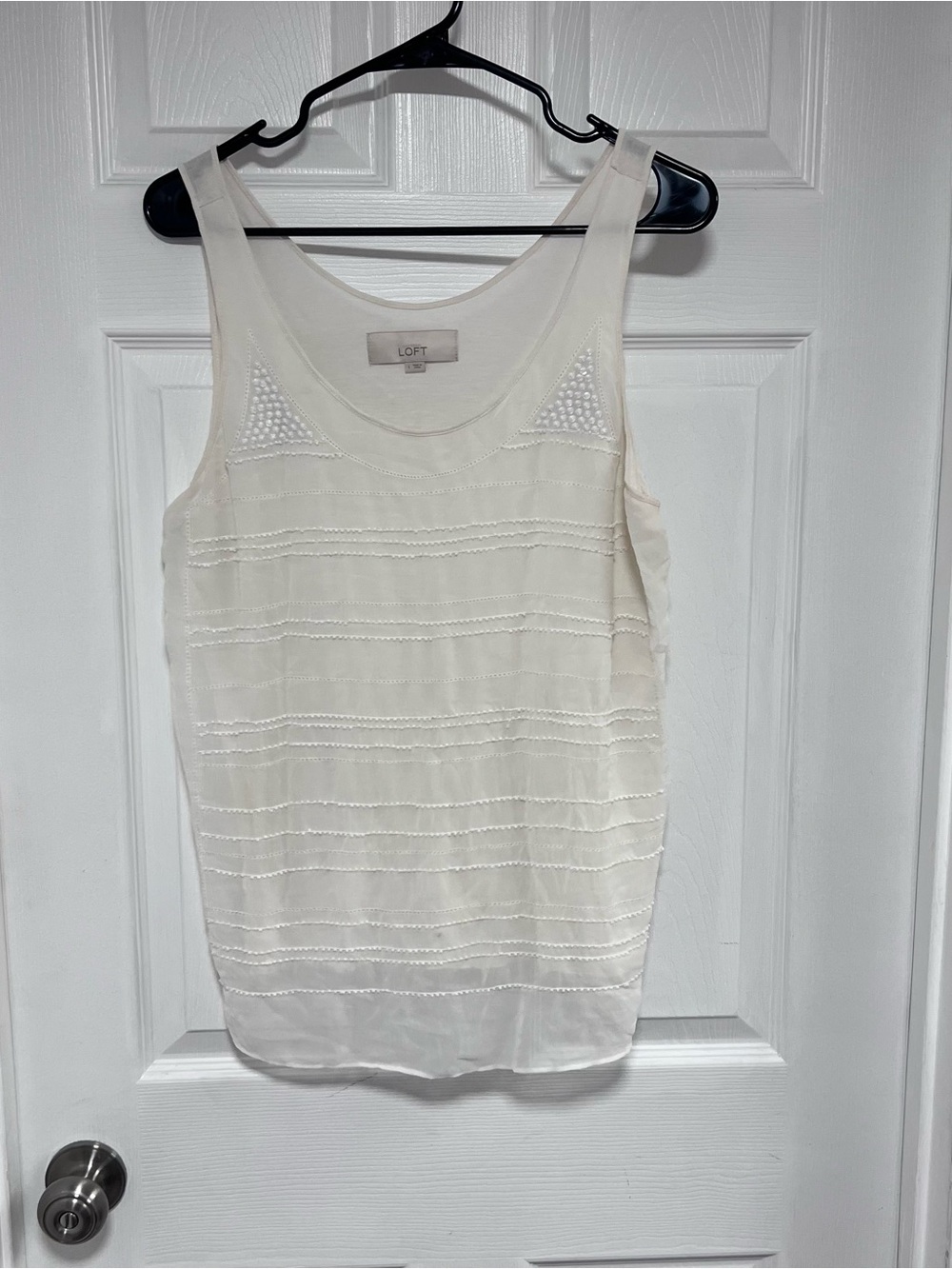 LOFT Cream Sleeveless Beaded Scoop Neck Tank Top Size L
